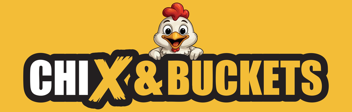 Chix & Buckets logo on our sign
